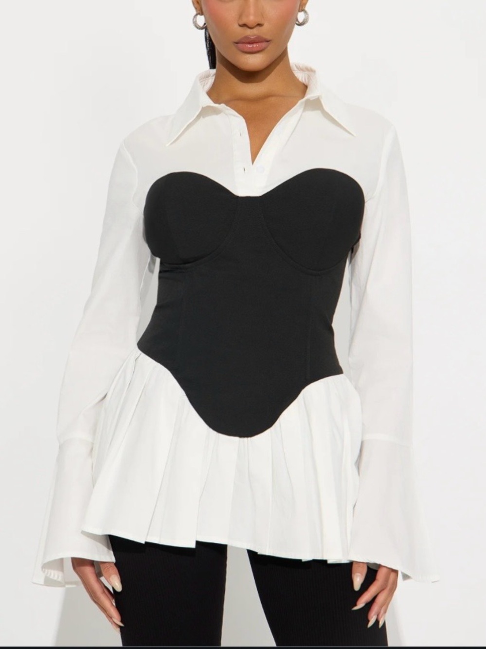 Fashion Nova Black Bustier Overlay Button Down Shirt